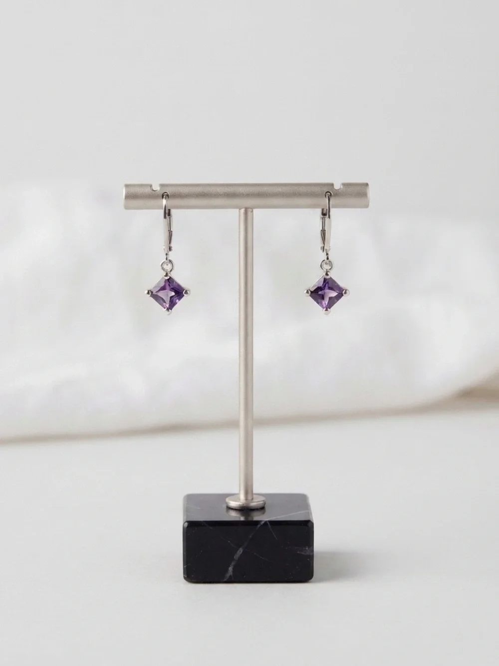 Sterling Silver Amethyst Leverback Earrings | Purple Gemstone Boho Jewelry